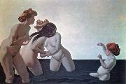 Felix  Vallotton three women and a young girl playing in the water Germany oil painting artist